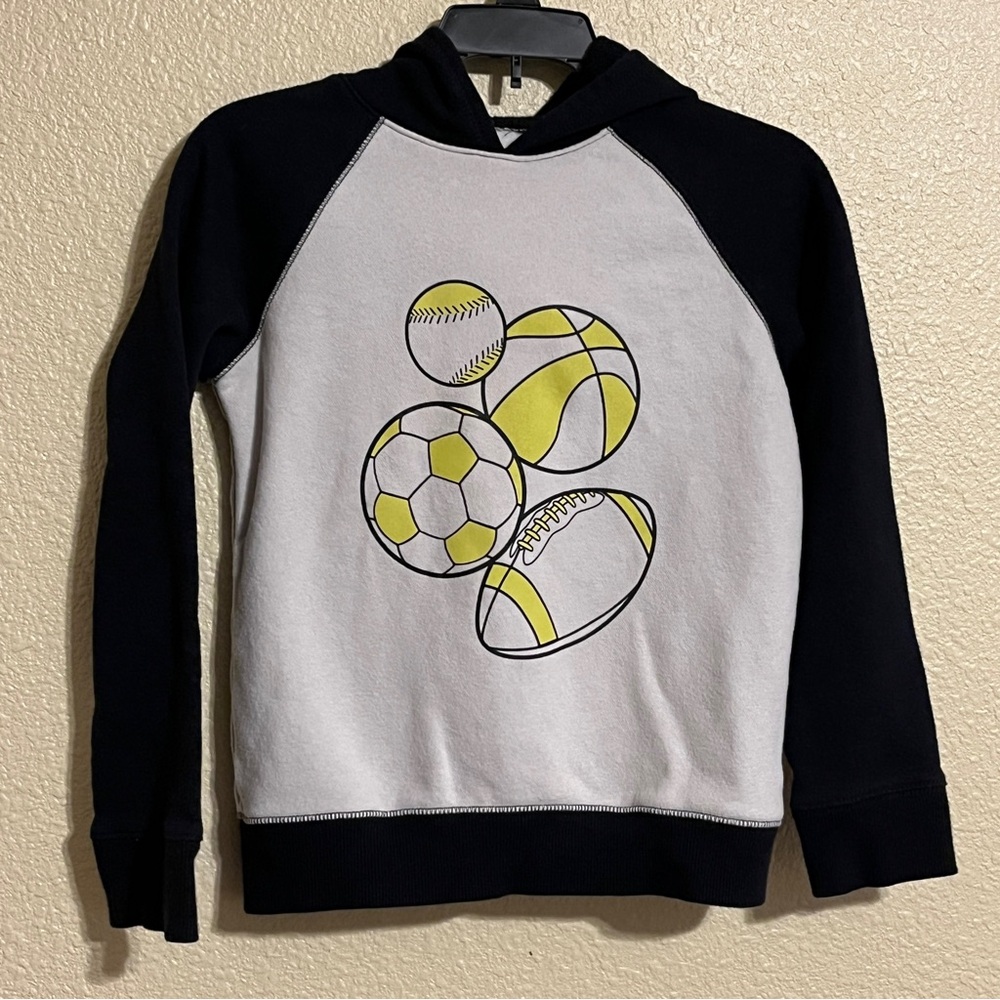 Jumping Beans Boy’s L (7) Black & White Hoodie w/ Sports Balls Graphic